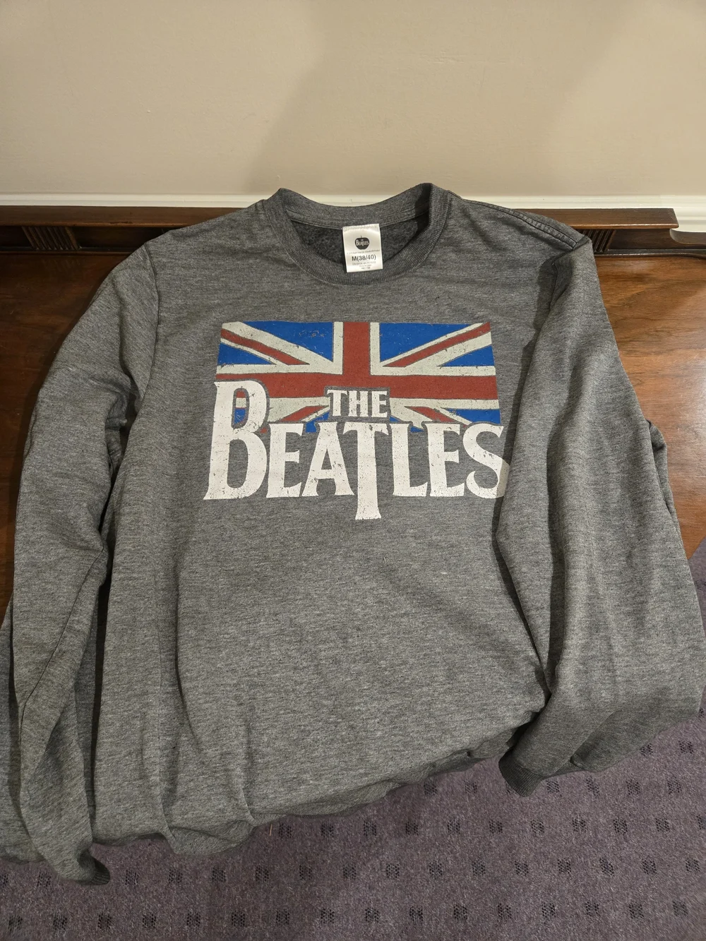 The Beatles Gray Crewneck with Union Jack Graphic